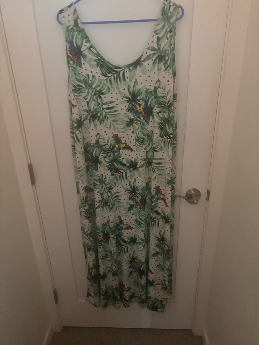 Tropical Leaf & Parrot Maxi Dress - White/Green